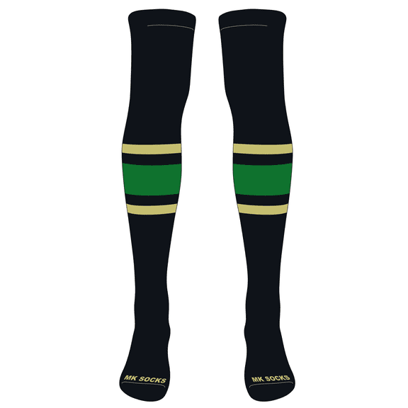 MK Socks Striped Over the Knee Baseball, Football Socks (B) Black, Vegas Gold, Kelly Green (L)