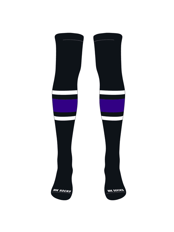 Striped Over the Knee Baseball, Football Socks (B) Black, White, Purple (M)
