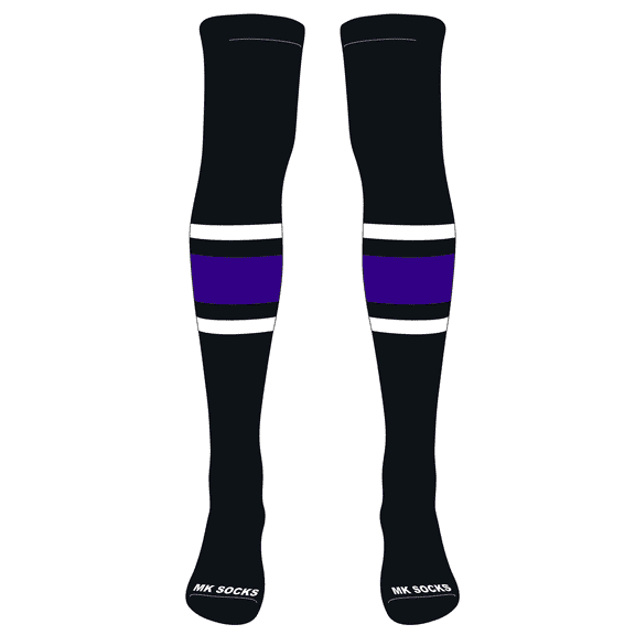MK Socks Striped Over the Knee Baseball, Football Socks (B) Black, White, Purple (S)