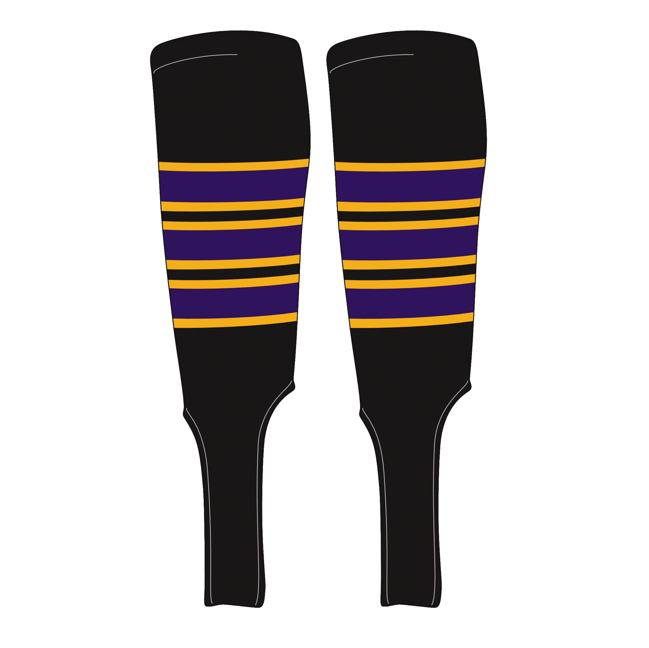 MK Socks Traditional Baseball Stirrups Pattern C7 Black, Gold, Purple (M)