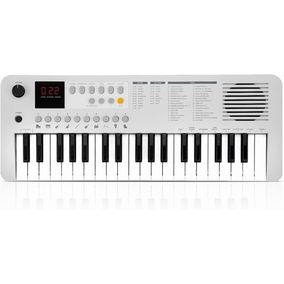 MK1 37 Keyboard Piano, Mini Portable Multi-Function Piano with Excellent Sound Quality, -In Speaker & LED Display, Small Electric Keyboard for Beginners (White)