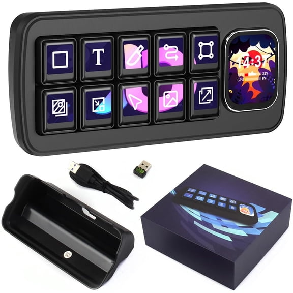 MK10 Multi-Functional AI Voice Control Panel, 100.85-inch Mechanical LCD Macro Keys, 2.01-inch Secondary Screen, Linux & QMK Dual-System Support, Stream Controller Deck, Black
