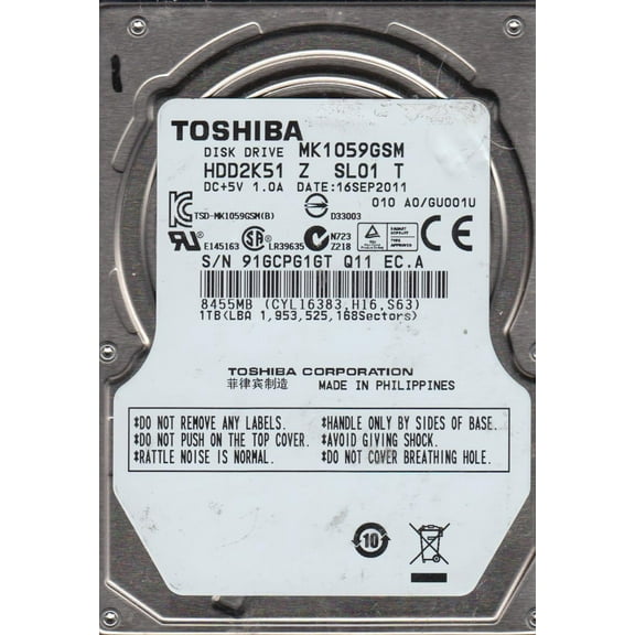 MK1059GSM, A0/GU001U, HDD2K51 Z SL01 T, Toshiba 1TB SATA 2.5 Hard Drive