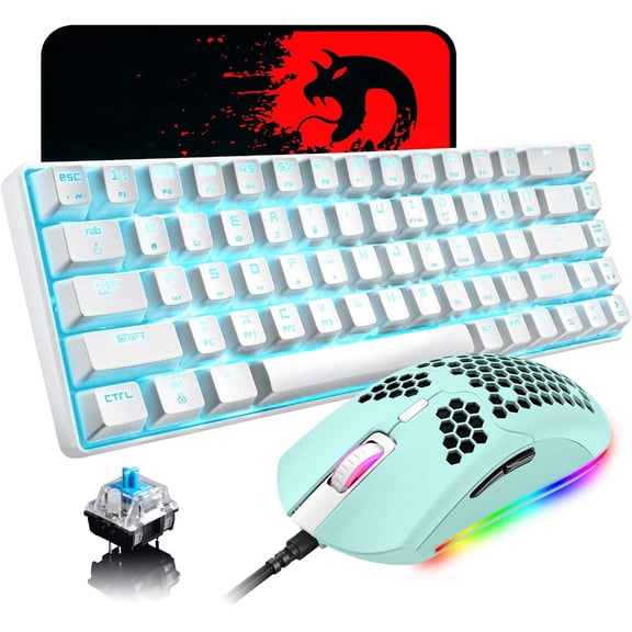 MK14 Wired 68 Keys Mechanical Gaming Keyboard, RGB Backlit,Gaming Mosue 6400DPl for Gamers and Typists(Blue Switch )