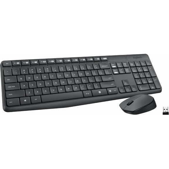 MK235 Wireless Keyboard and Mouse Combo for Windows, 2.4 GHz Wireless Unifying USB Receiver, 15 FN Keys, Long Battery Life, Compatible with PC, Laptop