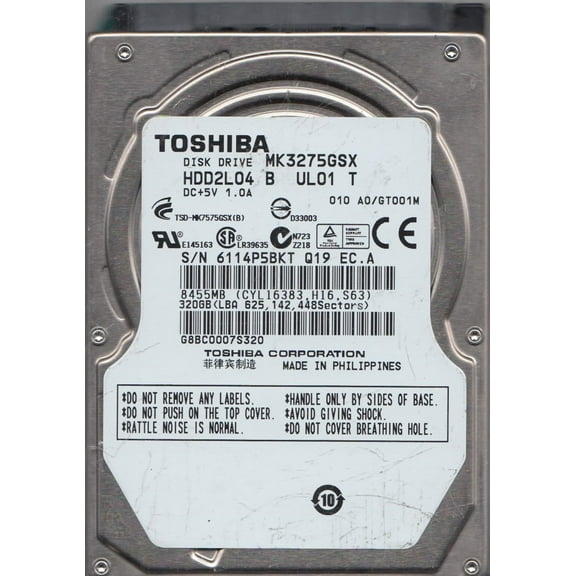 MK3275GSX, A0/GT001M, HDD2L04 B UL01 T, Toshiba 320GB SATA 2.5 Hard Drive