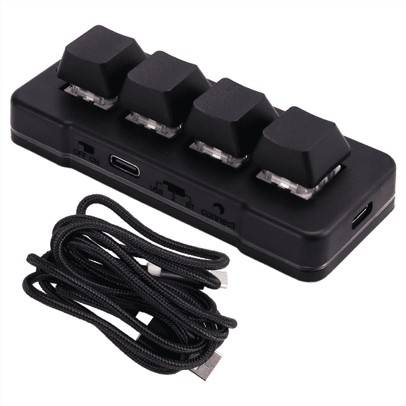 MK424BT 4-Key Mini Customized Keyboard with Mechanical Blue Switch Bluetooth+Usb Connection for Office Game Multimedia A