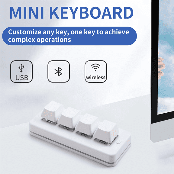MK424BT 4-Key Mini Customized Keyboard with Mechanical Blue Switch Bluetooth+Usb Connection for Office Game Multimedia B