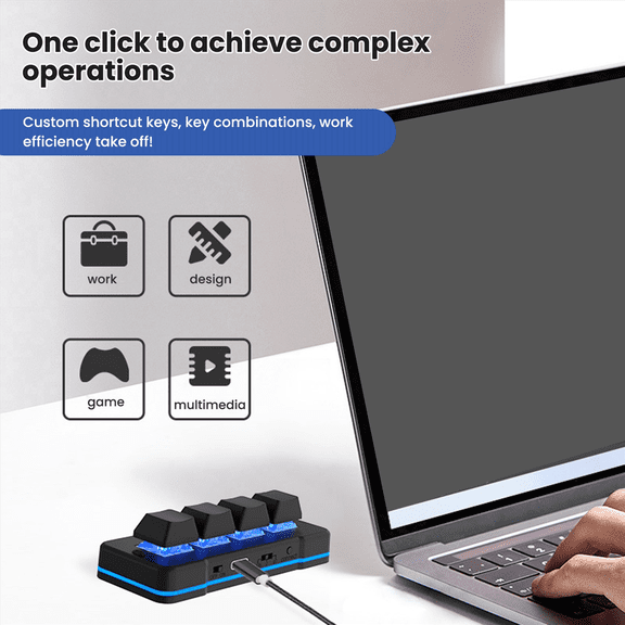 MK424G 4-Key Mini Customized Keyboard with Mechanical Blue Switch 2.4G+Usb Connection for Office Game Multimedia Black