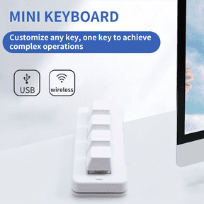 MK424G 4-Key Mini Customized Keyboard with Mechanical Blue Switch 2.4G+Usb Connection for Office Game Multimedia White,1 x Mini keyboard,White