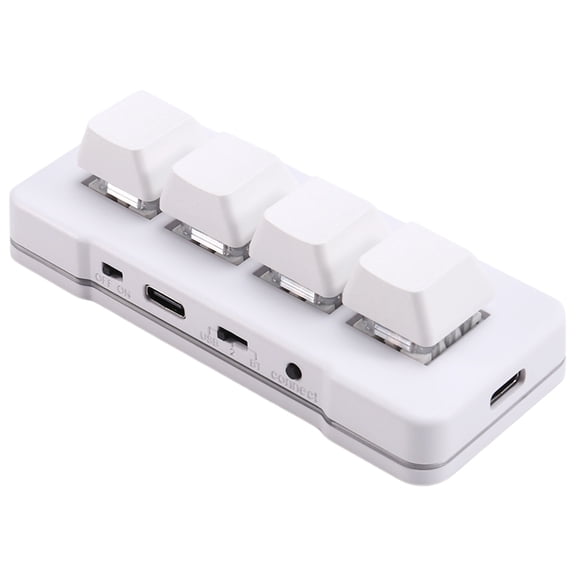 MK424G 4-Key Mini Customized Keyboard with Mechanical Blue Switch 2.4G+Usb Connection for Office Game Multimedia White
