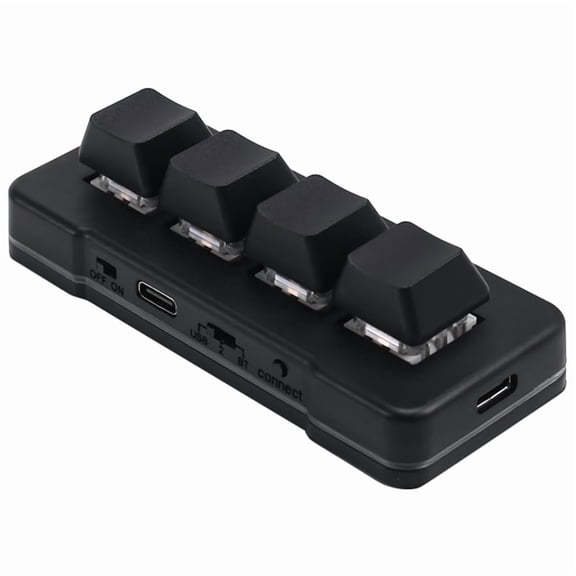 MK424Pro 4-Key Mini Customized Keyboard+Mechanical Blue Switch USB+BT+2.4G Connection for Office Game Multimedia Black