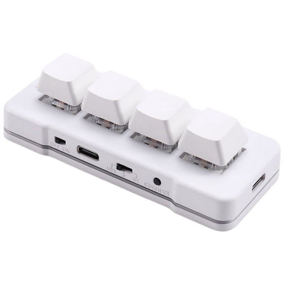 MK424Pro 4-Key Mini Customized Keyboard+Mechanical Blue Switch USB+BT+2.4G Connection for Office Game Multimedia White