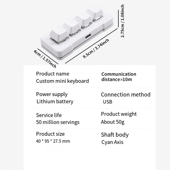 MK424U 4-Key Mini Customized Keyboard with Mechanical Blue Switch USB Connection for Office Game Multimedia White