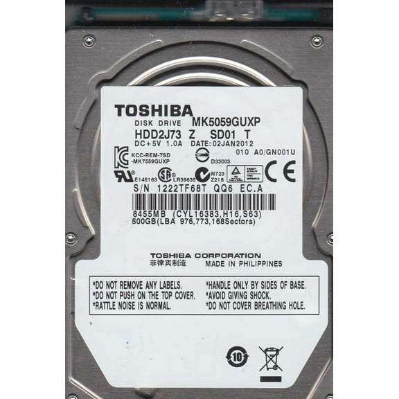 MK5059GUXP, A0/GN001U, HDD2J73 Z SD01 T, Toshiba 500GB USB 2.5 Hard Drive