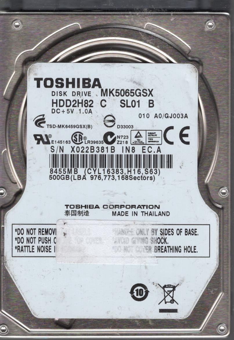 MK5065GSX, A0/GJ003A, HDD2H82 C SL01 B, Toshiba 500GB SATA 2.5 Hard ...