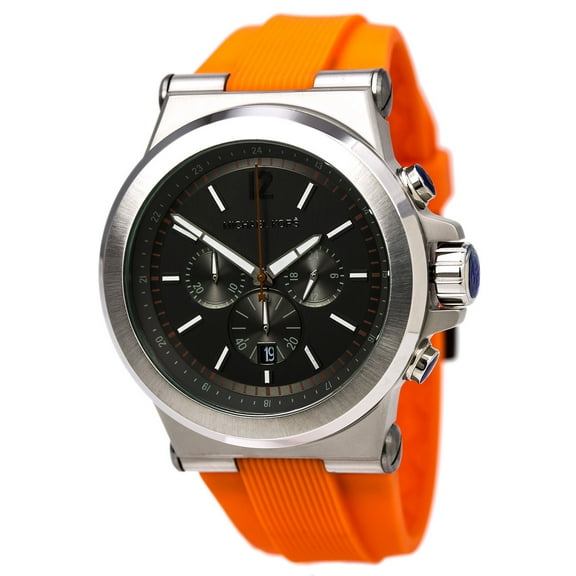 MK8296 Men's Dylan Black Dial Black IP Steel Orange Silicone Strap Chronograph Watch
