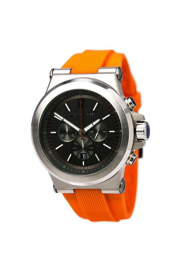 MK8296 Men's Dylan Black Dial Black IP Steel Orange Silicone Strap Chronograph Watch