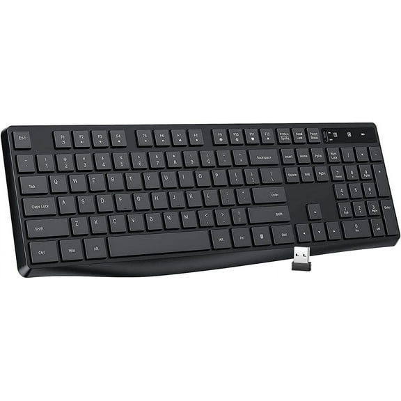 MK98 Wireless Keyboard, 2.4G Ergonomic, Computer Keyboard, Enlarged Indicator Light, Full Size PC Keyboard with Numeric Keypad for Laptop, Desktop, Surface, Chromebook, Notebook, Black