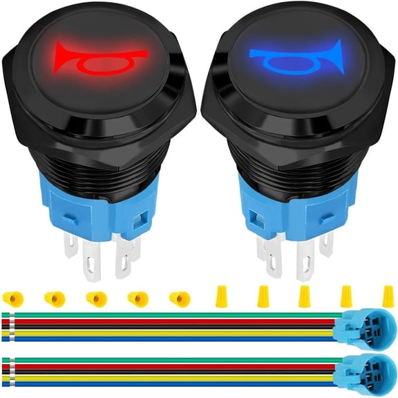 MKBKLLJY 2PCS 16MM Horn Switch Raised Speaker Horn Momentary Push Button Swit...