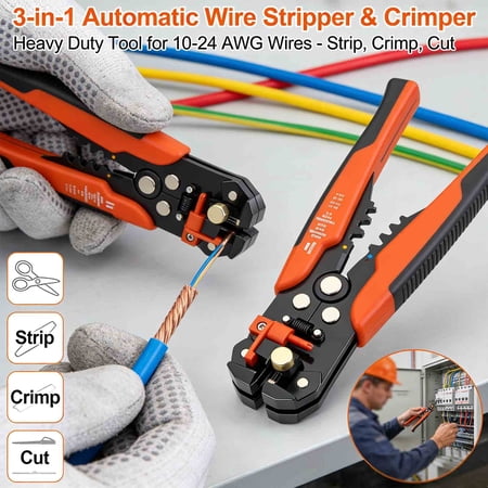 MKDAQIQIU 3 in 1 Automatic Electrical Wire Stripper Cutter/Crimping Heavy Duty for 10-24 AWG