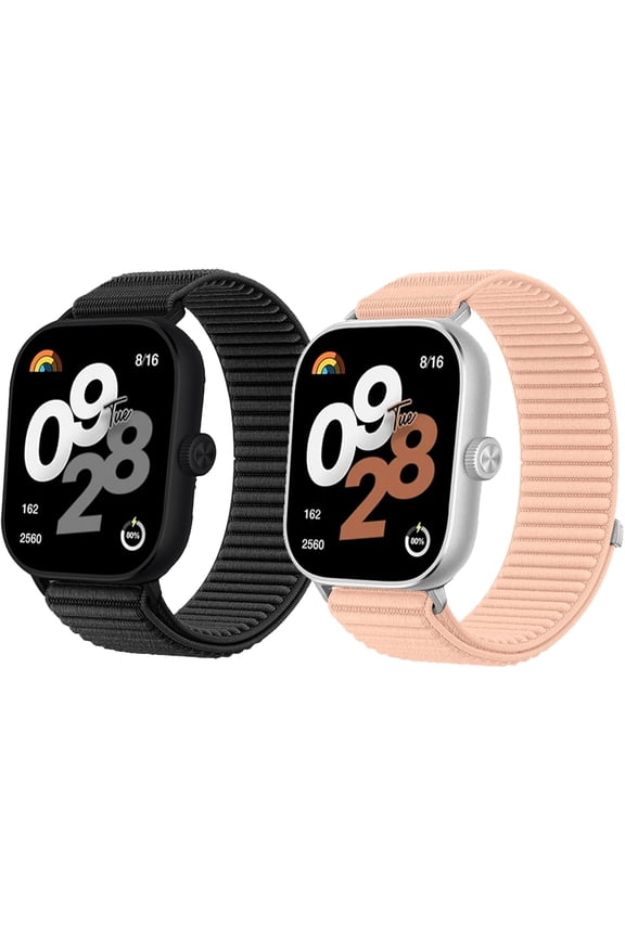 -2 Pack Nylon Bands Compatible with Xiaomi Mi Smart Band 9 Pro/8 Pro Redmi Watch 5/4, Wavy Soft Breathable Hook & Loop Watch Strap Replacement for Men Women