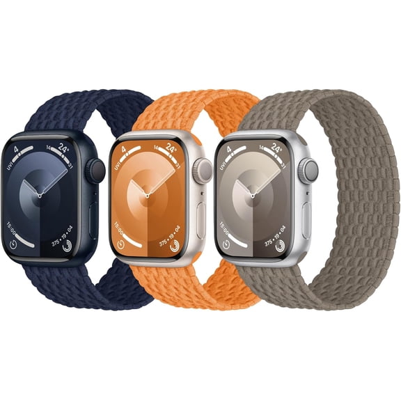MKDJEH-3 Pack Stretchy Braided Solo Loop Compatible with Apple Watch Bands 40mm 41mm 42mm 38mm 44mm 45mm 46mm 49mm Women Men, Elastic Nylon Solace Strap for iWatch Series 11 10 9 8 7 6 5 4 3 Ultra/SE