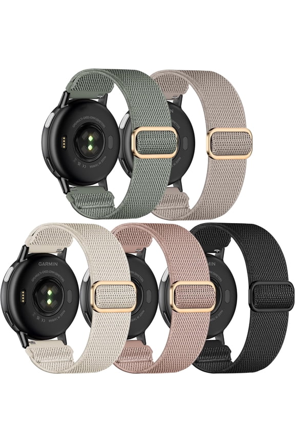 -5 Pack Stretchy Nylon Bands Compatible with Garmin Vivoactive 5/Vivoactive 6/Forerunner 55/165 Watch,20mm Soft Elastic Adjustable Replacement Sport Straps for Garmin Venu Sq 2 Women Men