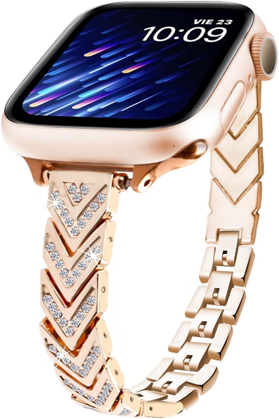 -Arrow Strap for Apple Watch Band 46mm 44 mm 45mm 49mm Women, Bling Chain Diamond Dressy Glitter Rhinestone Metal Bracelet for Iwatch Series 11/10/9/8/7/6/5/4/3/2/1/SE Rose Gold