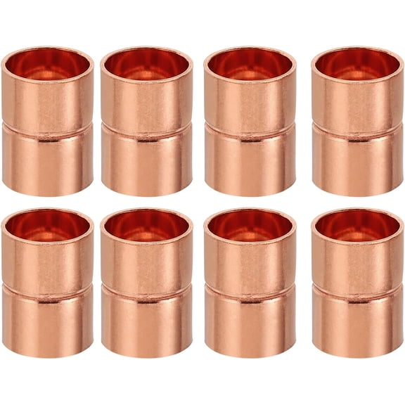 MKEUDQ-1/2 Inch ID Copper Coupling Fittings, 8 Pcs Rolled Tube Stop Straight Pipe Fitting Welding Joint for HVAC Air Conditioning Plumbing Refrigeration
