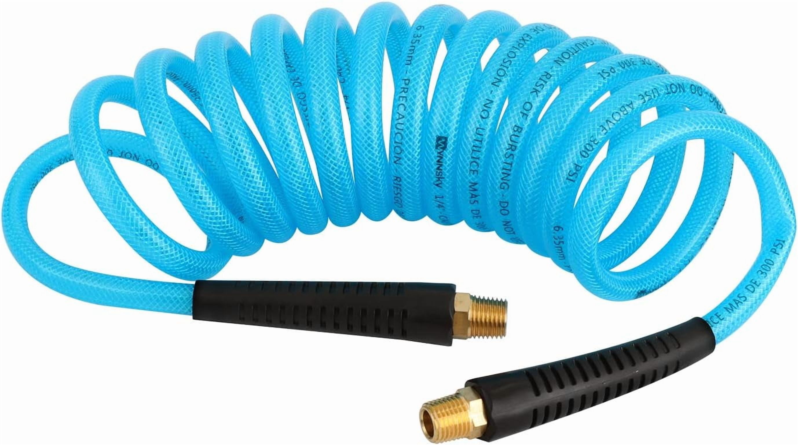 MKEUDQ-1/4''×10ft Recoil PU Air Hose, Air Compressor Hose with Swivel Fittings and Bend Restrictors