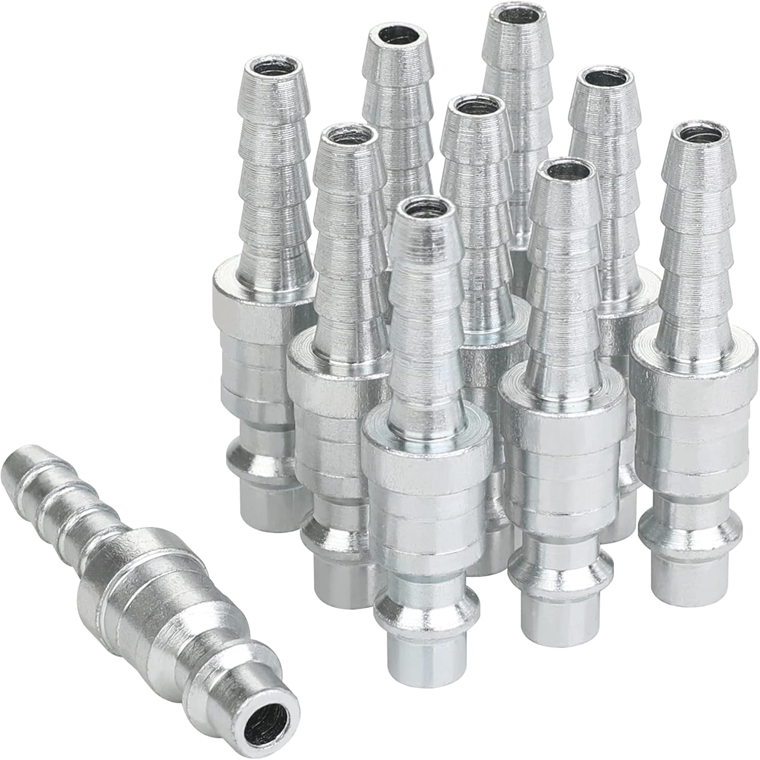 MKEUDQ-1/4 Air Plug with Hose Barb, Industrial M-Type Fittings, 1/4 Inch Flow Size. 1/4 Inch Hose Barb, Steel Material, 300PSI, 10 Pieces Air Compressor Hose Fittings