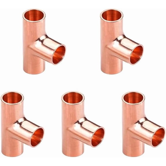 MKEUDQ-1/4" Copper Tee,Copper Three-Way Fitting Welding Joint, Sweat Solder Connection for Residential and Commercial Plumbing, HVAC Air Conditioning Systems (5 Pack)