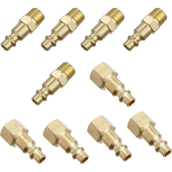 MKEUDQ-1/4 Inch Air Plug 10PCS Air Hose Connectors MNPT*5 FNPT*5 Air Plug Brass Connect Fitting Industrial Hose Quick Connect Fitting for Compressor