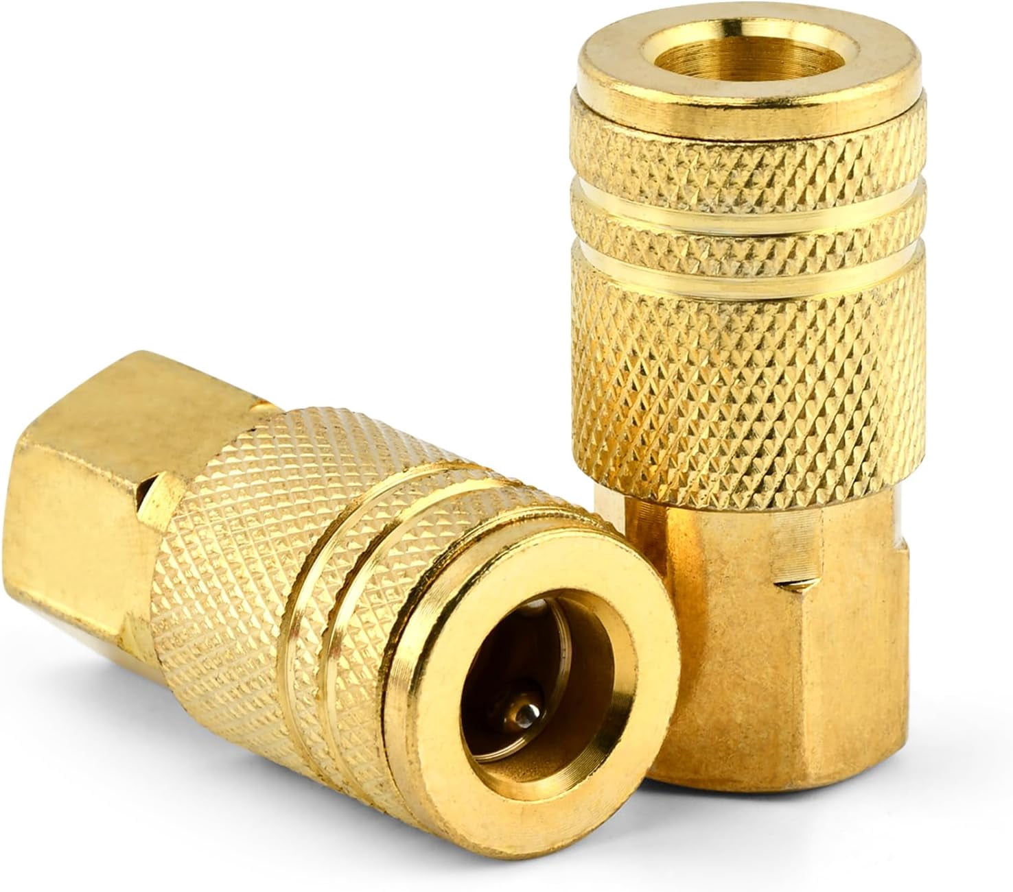 MKEUDQ-1/4 Inch Brass Female Industrial Coupler, 2 Pack 1/4 Inch Air Hose Fittings NPT Female Couplers, Air Compressor Quick Connect Fittings for Automotive Shops Professional Jobsites