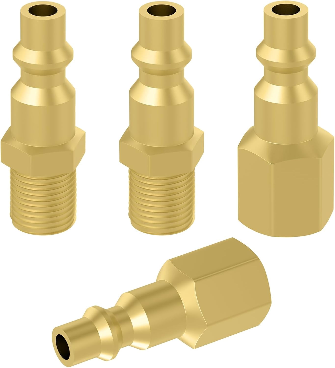 MKEUDQ-1/4-Inch NPT Brass Industrial Air Coupler Plug, Air Compressor Quick Connect NPT Male and Female Plug, Air Hose Fittings Adapter (4PCS)