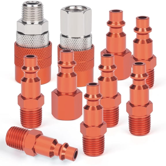 MKEUDQ-1/4 Quick Connect Fittings Industrial Air Coupling 1/4" Basic Flow Quick Connect Air Coupler Brass Air Compressor Accessories Fitting Hose Quick Connect Fitting 10Pieces