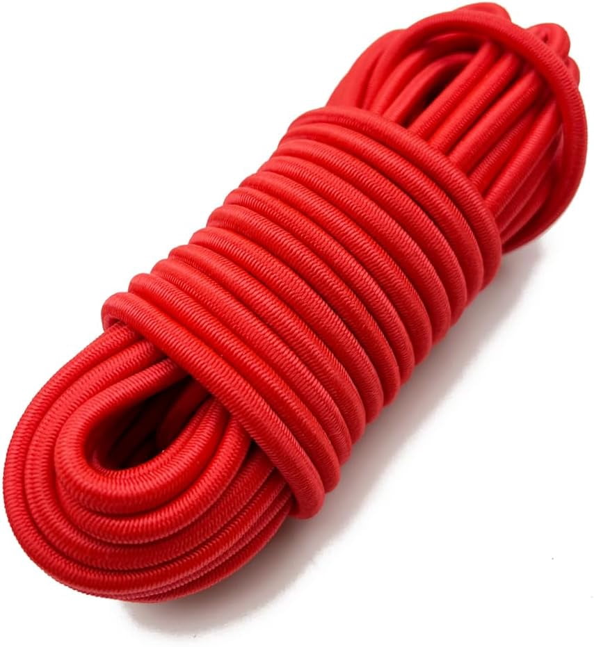 MKEUDQ-1/4\u201d x 32.8ft Elastic Bungee Shock Cord, Heavy Duty Stretch String Elastic Thick Rope for Outdoor DIY Crafts Tie down - Red