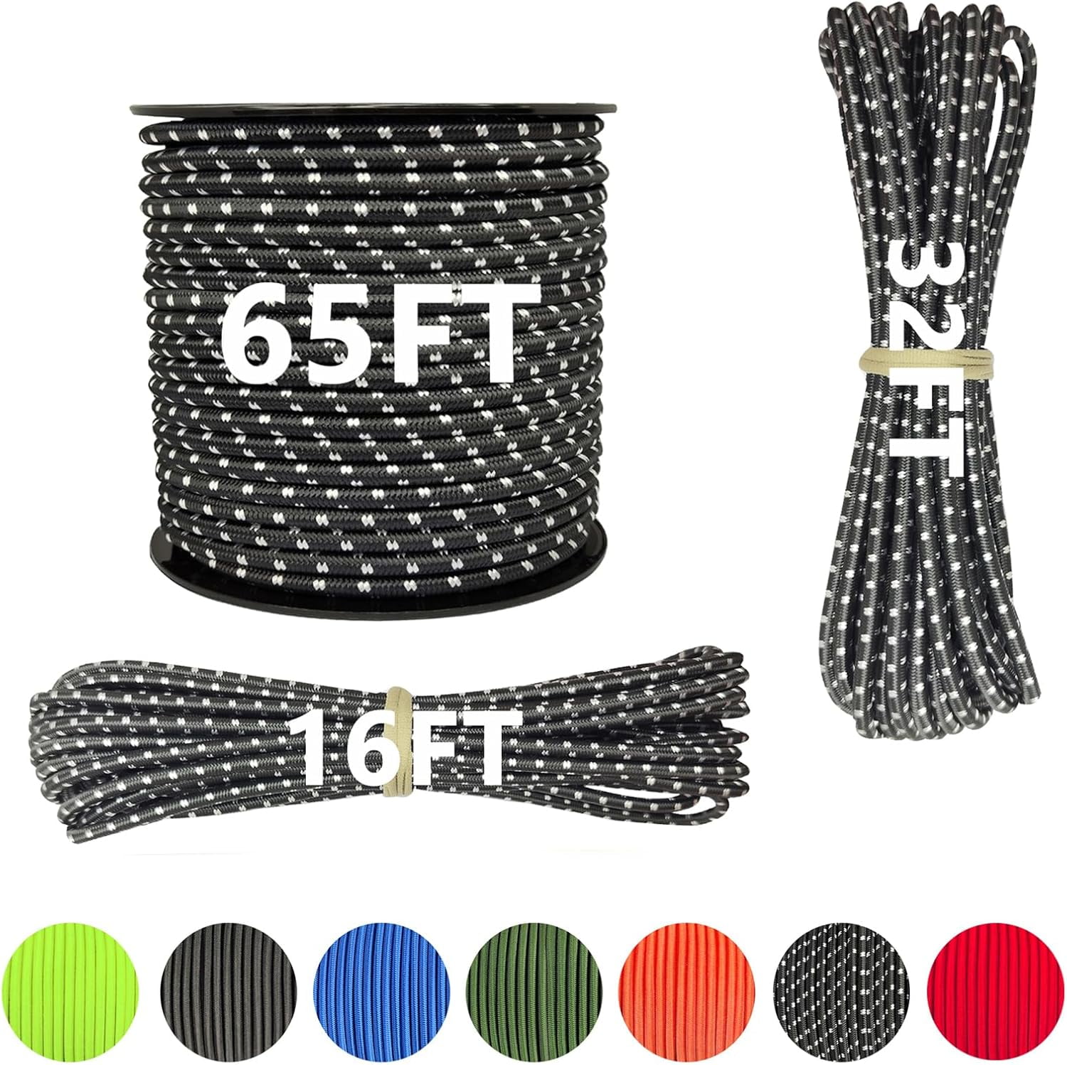 MKEUDQ-1/4" x 16' Marine Grade Bungee Cord Elastic Shock Cord, Kayak Stretch String Rope, Heavy Duty Bungee Shock Cords for Repairing Tent Poles, DIY, Tie Downs (Black White Camo)