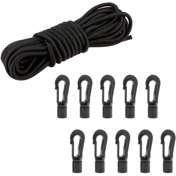 MKEUDQ-1/4" x 25' Elastic Bungee Shock Cord - Kayak Stretch String Rope with Bungee Shock Cord Hook Suitable for Boat Camping Accessories, Exercise, Fitness and Outdoor Enthusiasts (25 Feet Rope + 10
