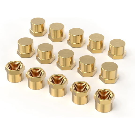 MKEUDQ-1/8"NPT Brass Pipe Cap, NPT Female Thread Socket Pipe End Cap Plugs Fitting 15PCS