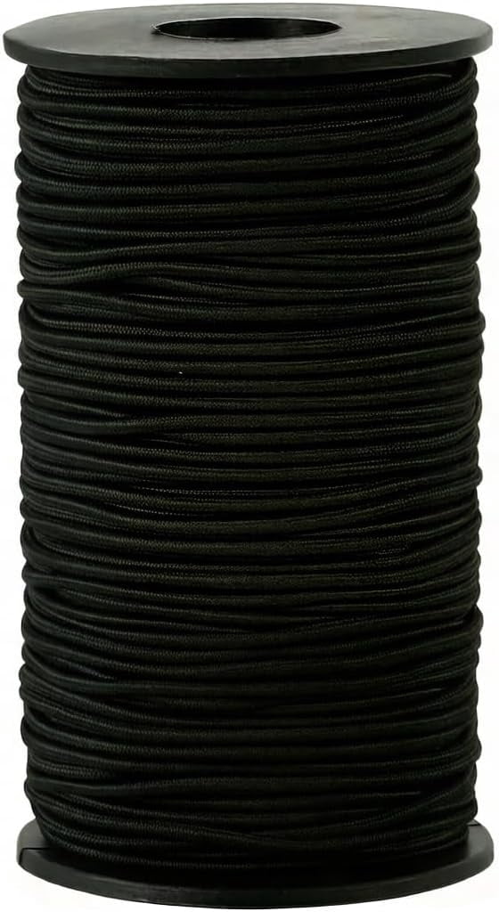 MKEUDQ-1/8" x 100M Bungee Shock Cord Roll, Heavy-Duty Elastic Rope for Kayak, Tent Pole Repair, Tie Downs & DIY Projects, Strong Black Stretch String