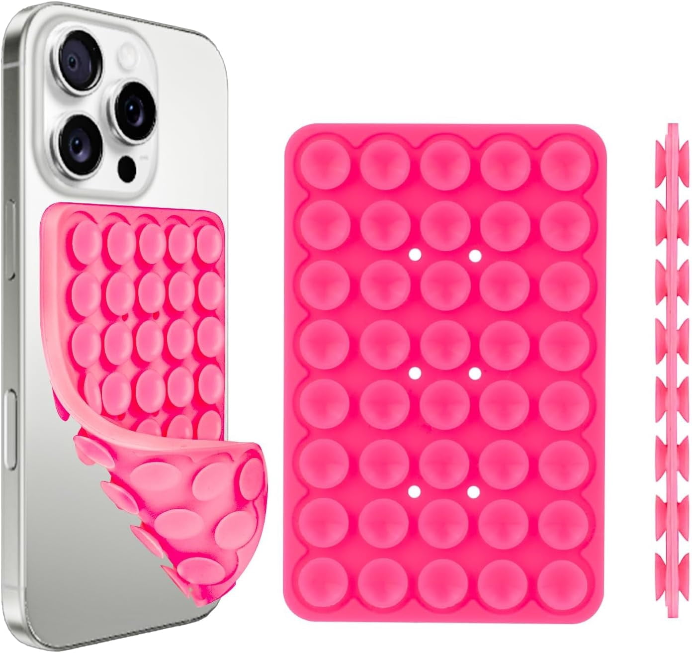 MKEUDQ-1 Pack Dark Pink Double Sided Silicone Suction Cup Phone Case Mount, Hands-Free Strong Grip Holder for Selfies and Videos, Silicon Phone Stand Sticky for iPhone and Android