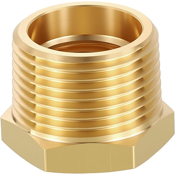 MKEUDQ-1 Pack Male to FeMale Adapter, 3/4" NTP Male x 1/2" NTP Female Threaded Brass Hex Bushing Reducer Convert for Air Compressor, Plumbing, Fluid Lines, Refrigeration, Water Treatment