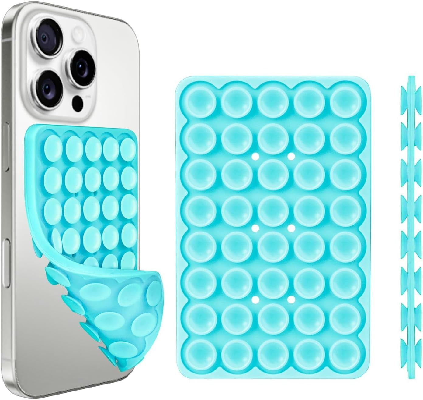 MKEUDQ-1 Pack Silicone Suction Cup Phone Case Mount Double Sided, Hands-Free Strong Grip Holder for Selfies and Videos, Silicon Phone Stand Sticky for iPhone and Android Sky Blue