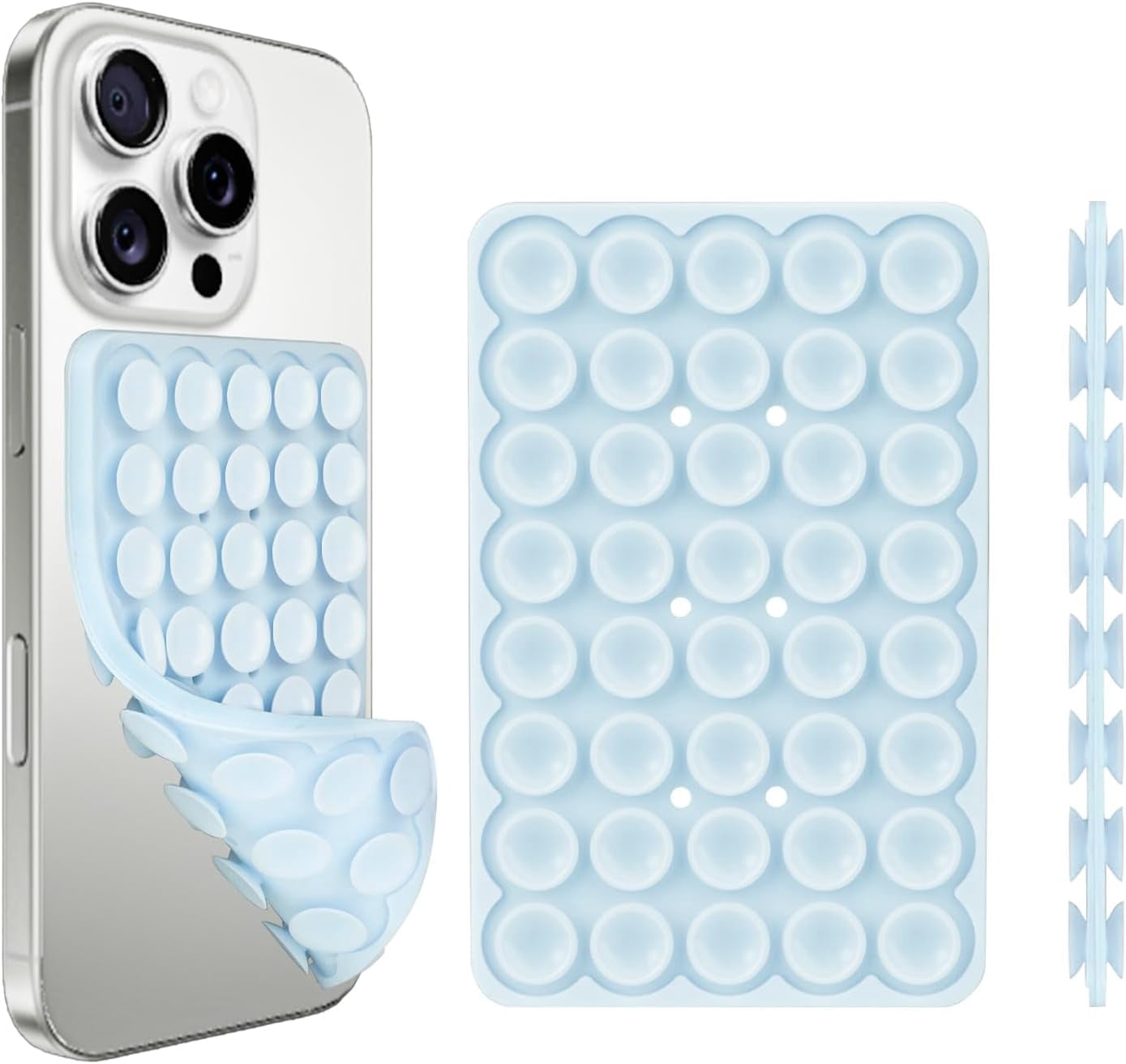 MKEUDQ-1 Pack Silicone Suction Cup Phone Case Mount Double Sided, Phone Accessories Hands-Free Strong Grip Holder for Selfies and Videos, Silicon Phone Stand Sticky for iPhone and Android Light Blue
