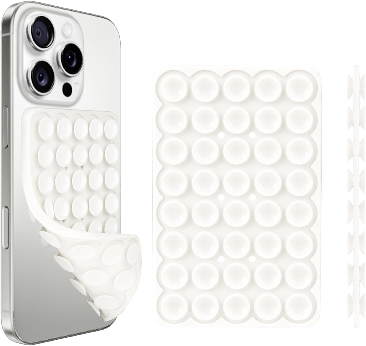 MKEUDQ-1 Pack Silicone Suction Cup Phone Case Mount Double Sided, Phone Accessories Hands-Free Strong Grip Holder for Selfies and Videos, Silicon Phone Stand Sticky for iPhone and Android White