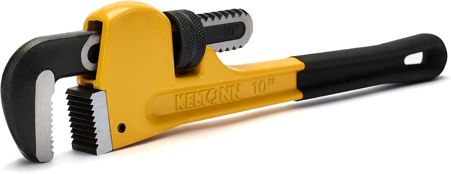 MKEUDQ-10 Inch Pipe Wrench, Heavy Duty Forged Steel Adjustable Wrench with Precision Worm Gear and Serrated Jaw, for Plumbing & Pipe Maintenance