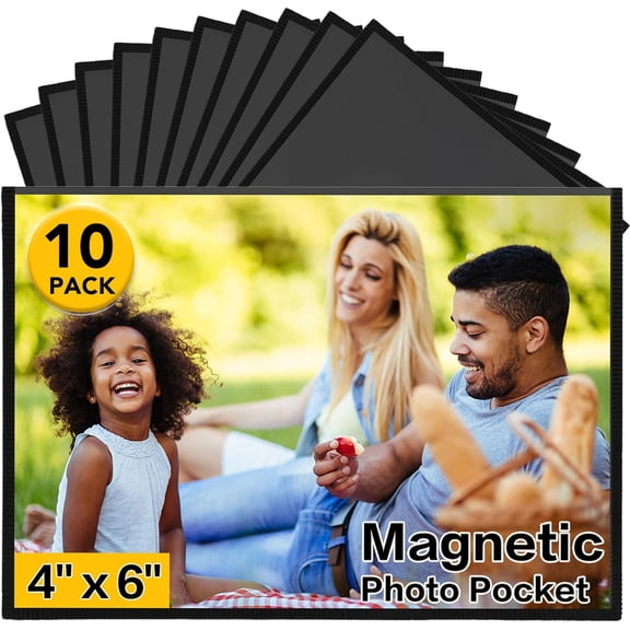 MKEUDQ-10 Pack Magnetic Picture Frame, 4 x 6 Inches Fridge Magnetic Photo Frames, Magnetic Photo Frames for Refrigerator, Home, School, Office (Black)