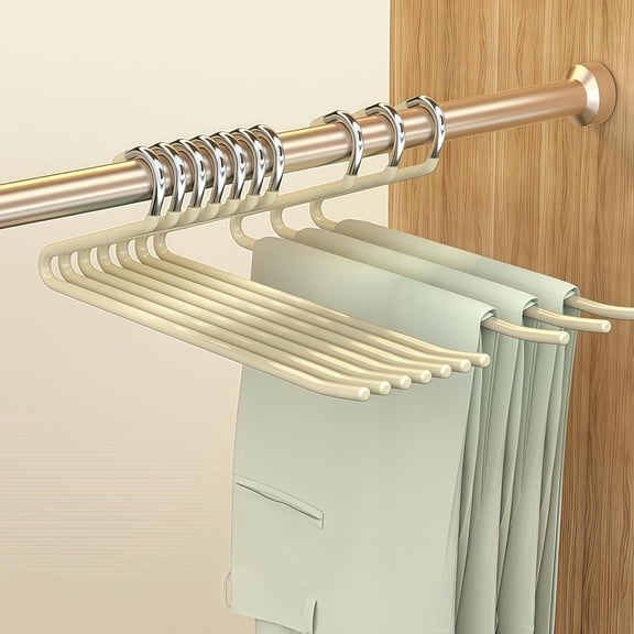 MKEUDQ-10 Pack Open Ended Pants Jean Hangers Heavy Duty Non Slip for Closet, Slack Hangers Space Saving, Metal Pant Trouser Hanger, Beige